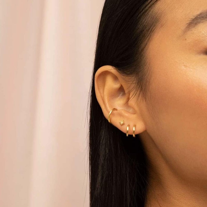 Obidos 14K Gold Plated Triple Huggie Illusion Stud Earrings | Double Huggie Hoop Earrings for One Hole | Gold Hoop Earrings for Women | Drop earrings - Image 3